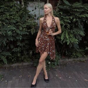 Peppermayo Brown Floral High Low Dress